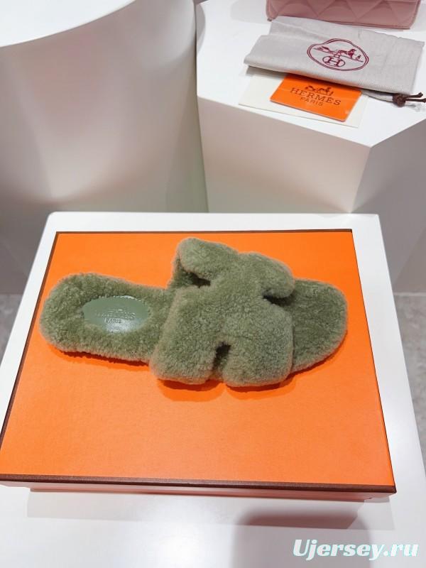 H Teddy Wool H Slippers Flat Sole Fur Slippers for Autumn Winter - LY00240