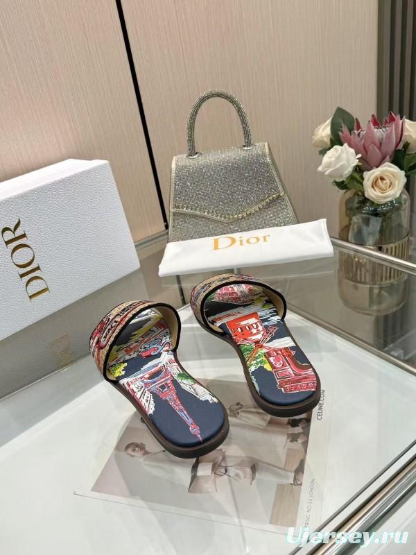 Dior 2025/ss Embroidered Monogram Slippers with Sheepskin Lining - LY00200/LY00240
