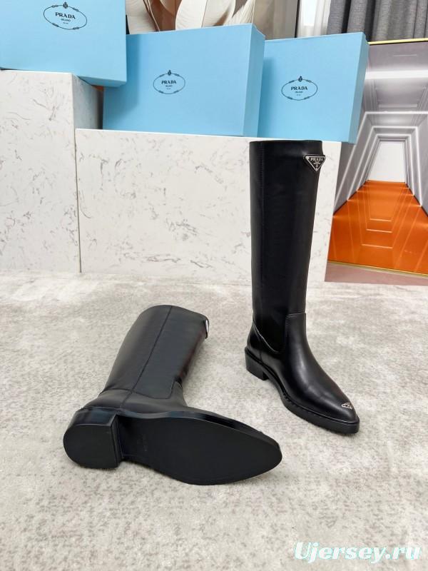 Prada Classic Triangle Logo Pointed Toe Boots - LY00400