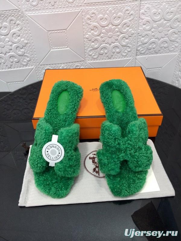 H Teddie Wool H Slippers Flat Sole Winter Home Shoes - LY00240