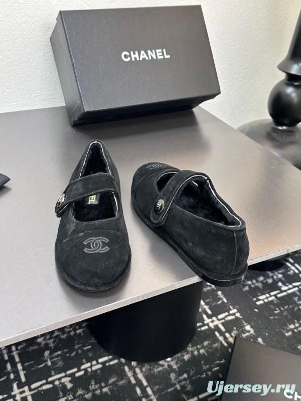 Chanel 2025 SS New French Mary Jane Flat Shoes with Fur - KFY00300