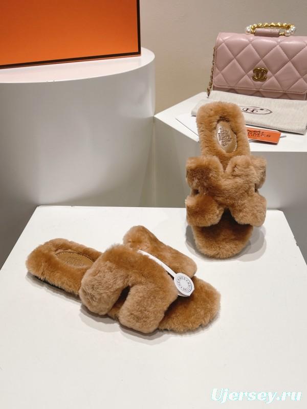 Hermès 2025 SS Love Slippers Flat Wool Slippers - LY00240