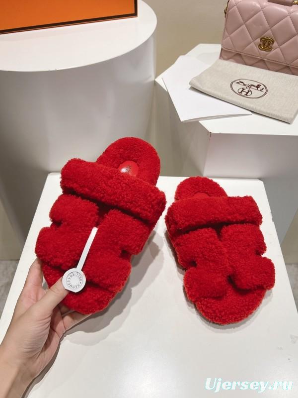 H Love Erjiu Full Wool Slippers with Wavy Fur Design - LY00270