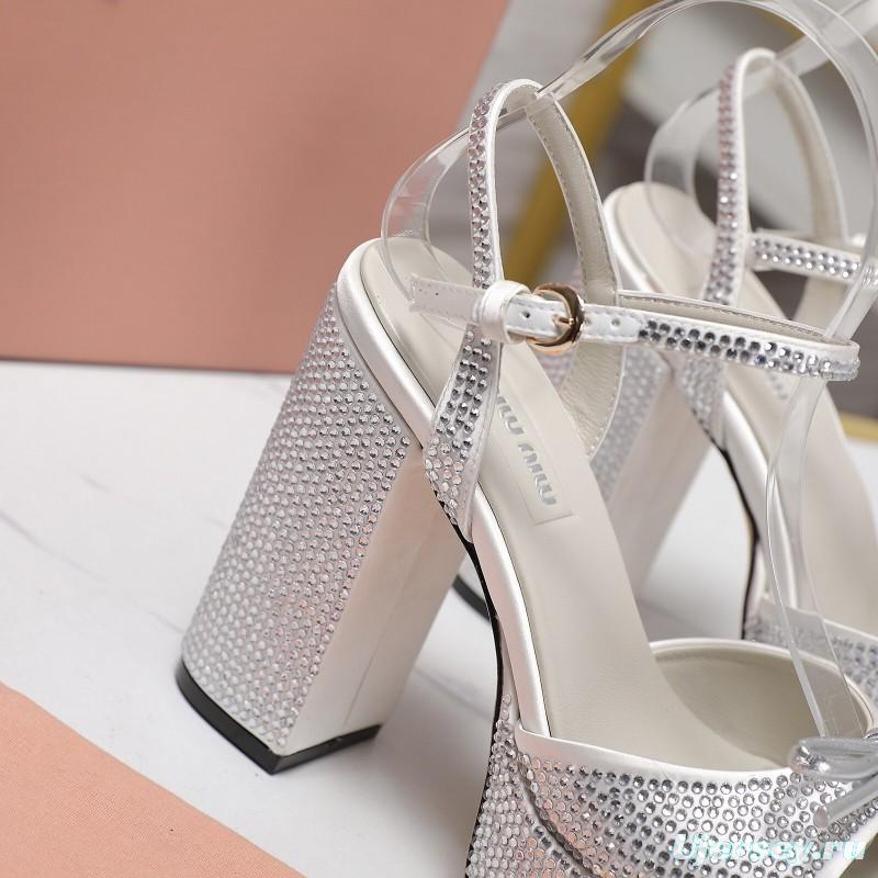 MIUMIU Bling Bling Swarovski Crystal Sandals with 11.5cm Heel - KFY00340