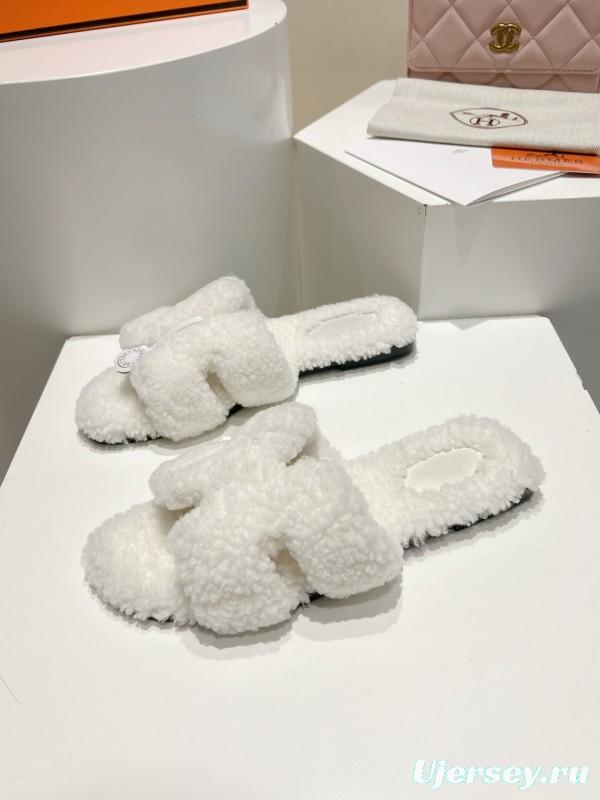 Hermès Teddy Wool Flat Slippers - LY00240