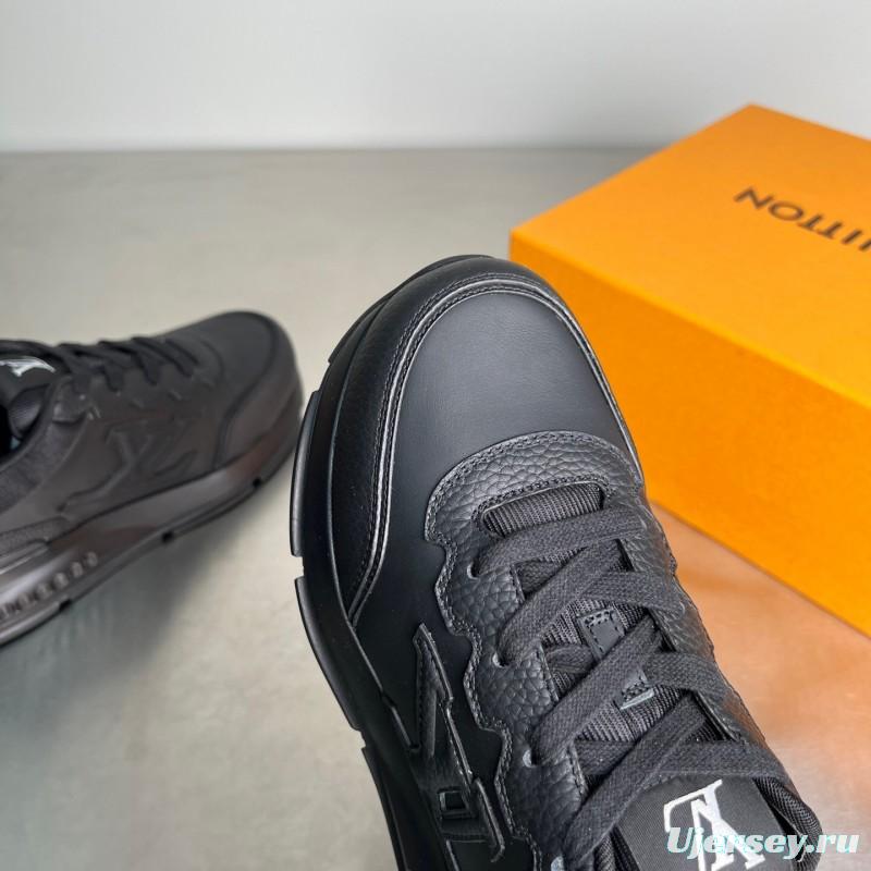 Lv Classic Leather Round Toe Lace-Up Low Top Casual Shoes - YC