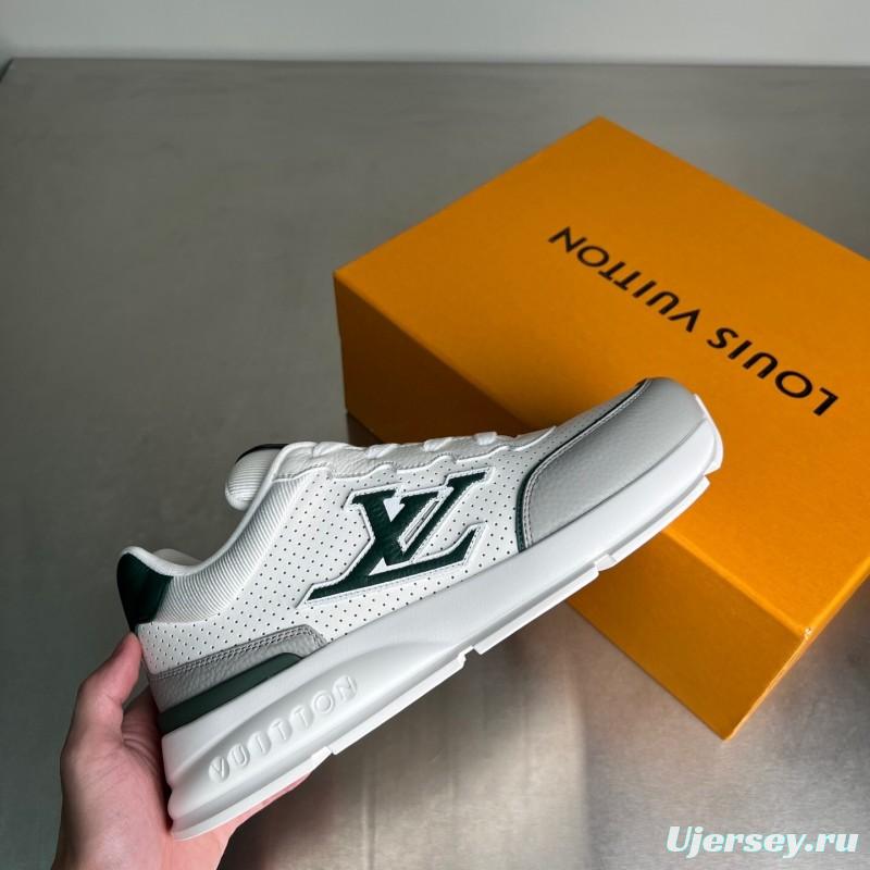 Lv Classic Leather Round Toe Lace-Up Low Top Casual Shoes - YC