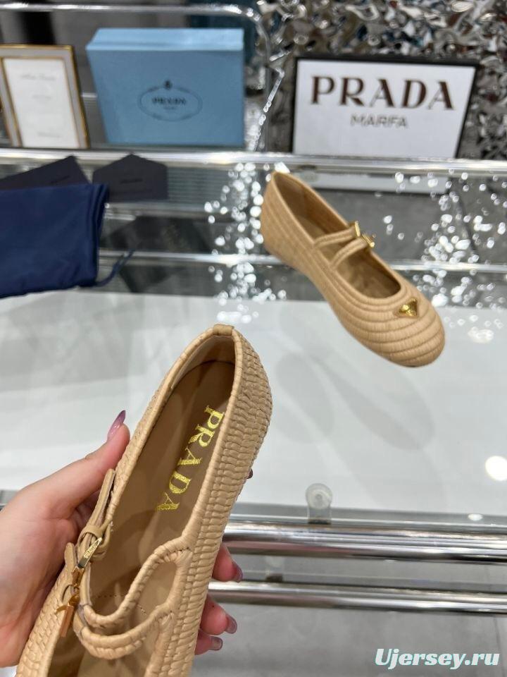 Prada Summer New Raffia Ballet Flats - KFY00340