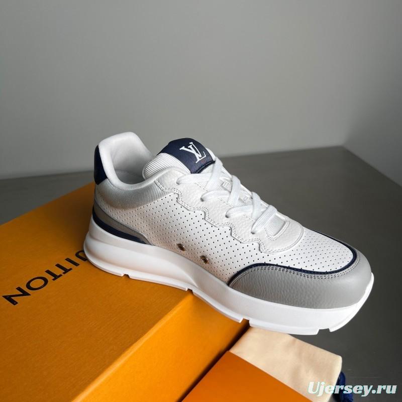 Lv Classic Leather Round Toe Lace-Up Low Top Casual Shoes - YC