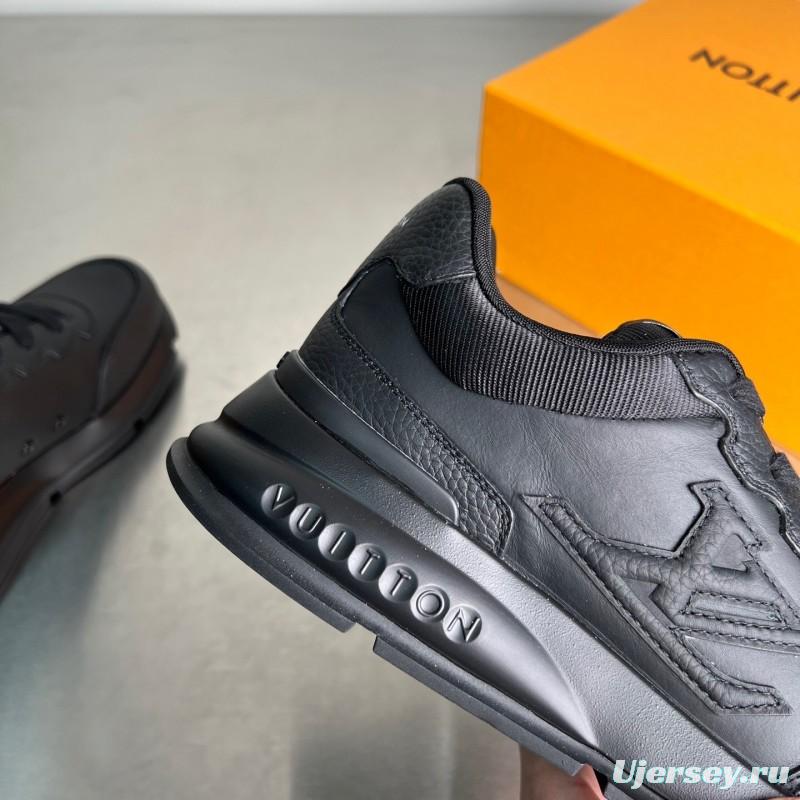 Lv Classic Leather Round Toe Lace-Up Low Top Casual Shoes - YC