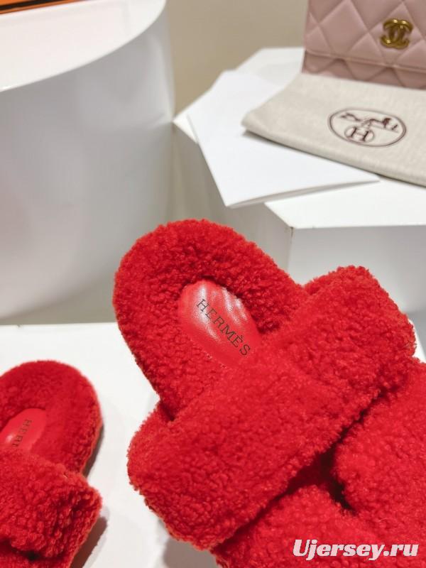 H Love Erjiu Full Wool Slippers with Wavy Fur Design - LY00270