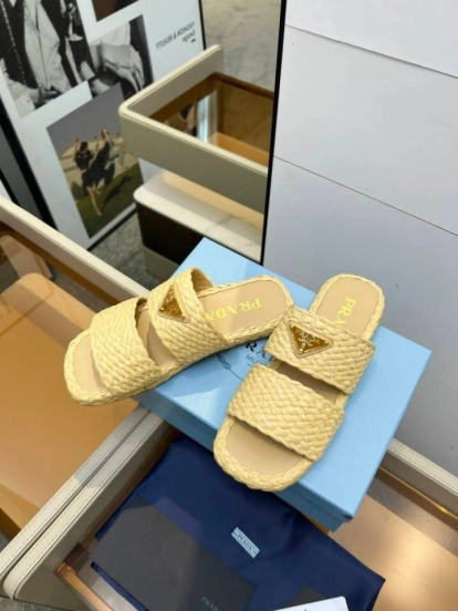 Prada 2025 SS Raffia Handwoven Open-Toe Sandals - KFY00260