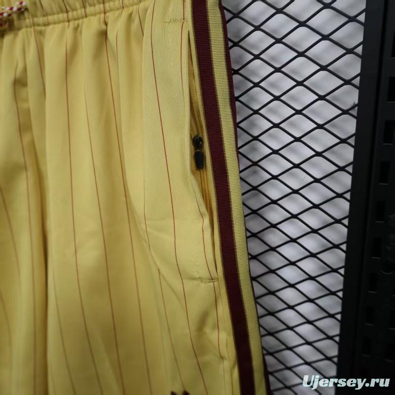 Player Version 25/26 Arsenal Yellow with Burgundy Side Stripes and Pinstripes Shorts