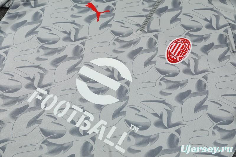 Player Version 25/26 AC Milan Grey with Camouflage Pattern Half Zipper Jacket Tracksuit +Long Pants