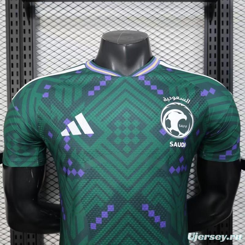 Player Version 2026 Saudi Arabia Home Green with Geometric Diamond Pattern Jersey