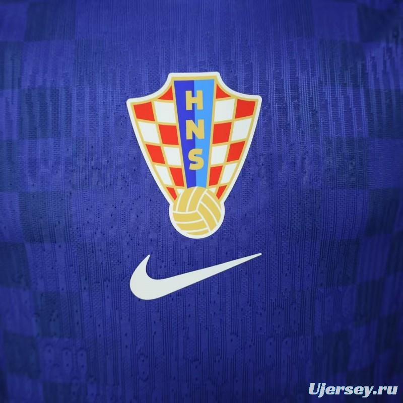 Player Version 2026 Croatia Away Blue with Subtle Checkerboard Pattern Jersey