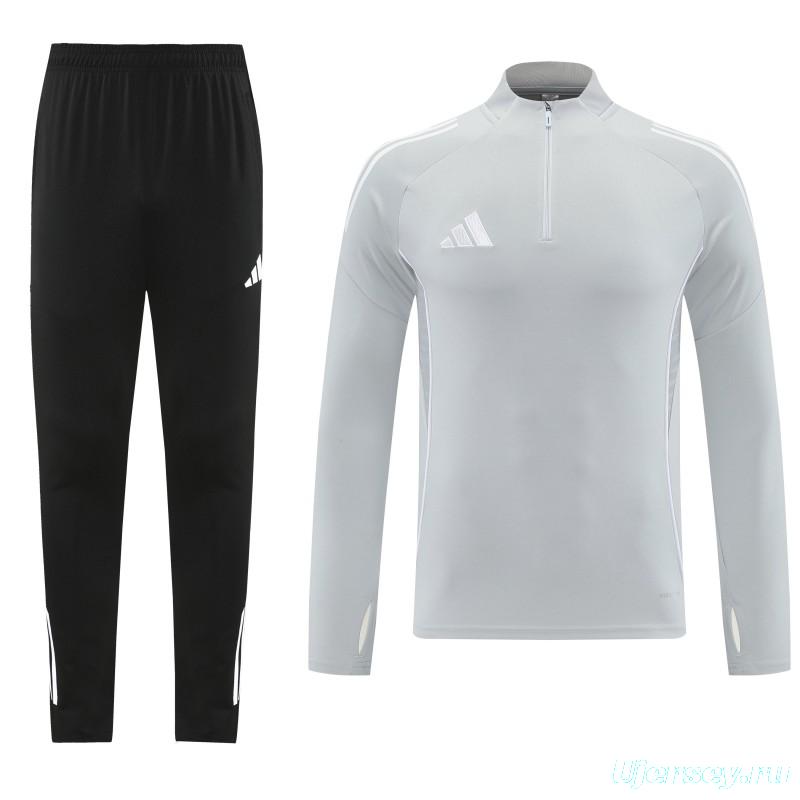 25/26  Adidas Light Grey Full zipper Jacket Tracksuit+ long pants