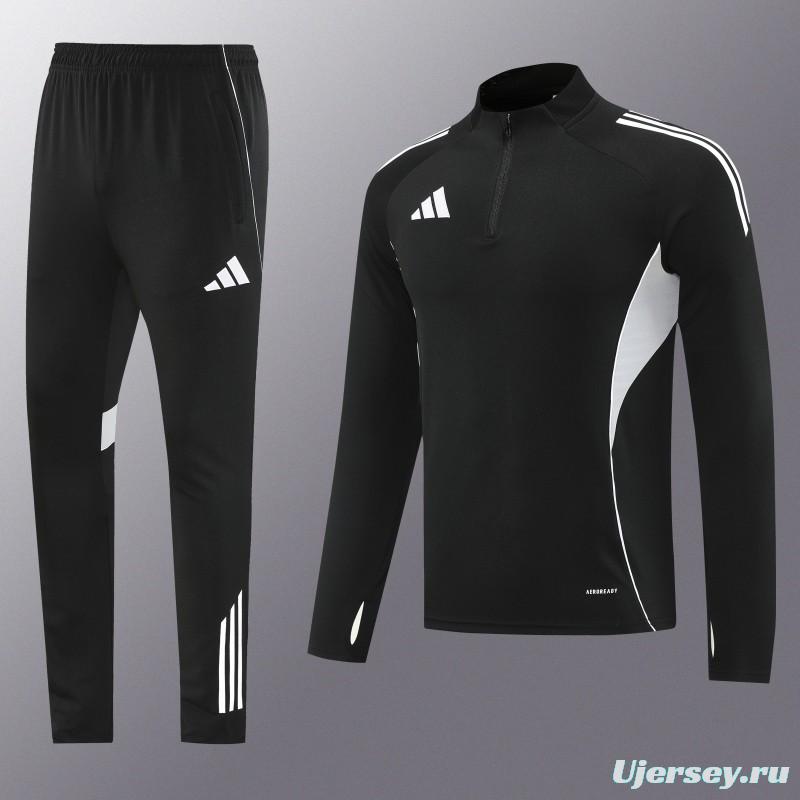 25/26  Adidas Black Full zipper Jacket Tracksuit+ long pants