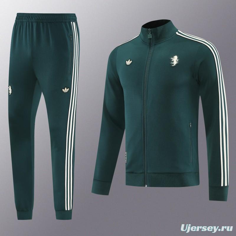 25/26  Juventus Retro Dark Green  Full zipper Jacket Tracksuit+ long pants