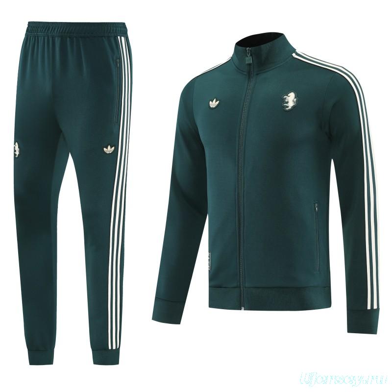 25/26  Juventus Retro Dark Green  Full zipper Jacket Tracksuit+ long pants