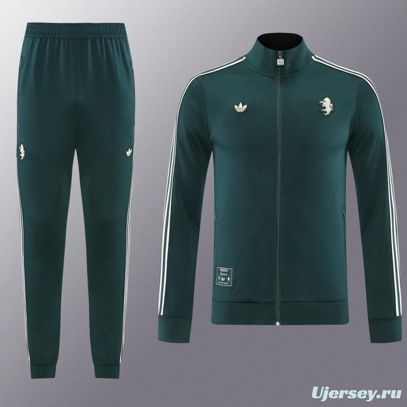 25/26  Juventus Retro Dark Green  Full zipper Jacket Tracksuit+ long pants