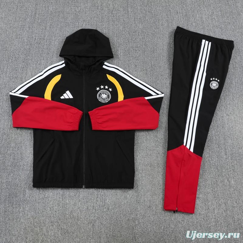 2026 Germany Hoodie Black Full Zipper Windbreaker + Long Pants