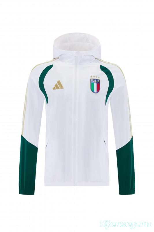 2026 Italy White Hoodie Full Zipper Windbreaker + Long Pants