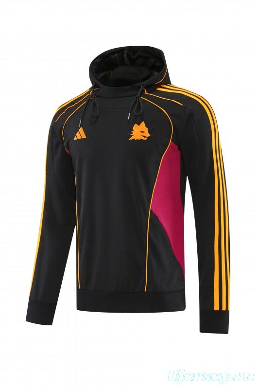 26/27 Roma Black Full Zipper Hooded Jacket Tracksuit + Long Pants