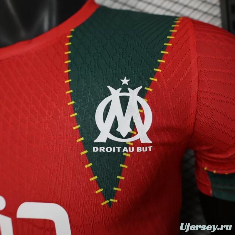 25/26 Player Version Marseille Red and Green with Morocco Flag Design Jersey