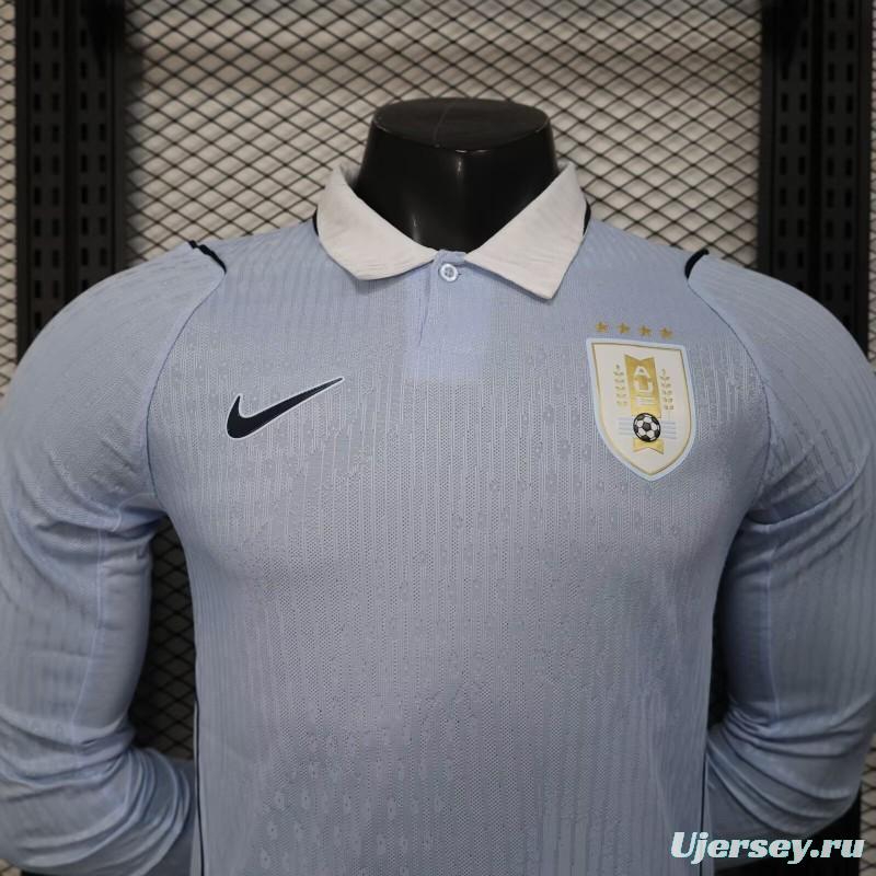2026 Player Version Uruguay Light Blue with White Collar Long Sleeve Jersey