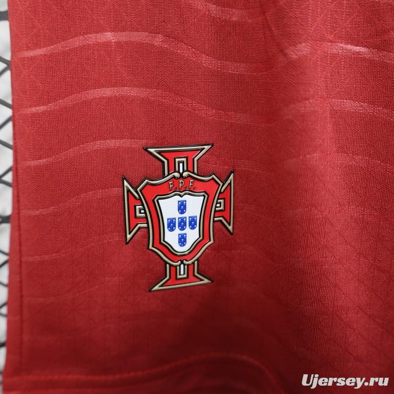 2026 Player Version Portugal Red with Wave Pattern Shorts