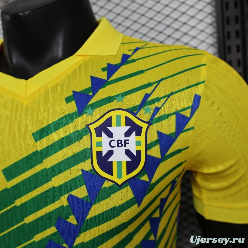 2026 Player Version Brazil Yellow with Green and Blue Geometric Patterns Jersey