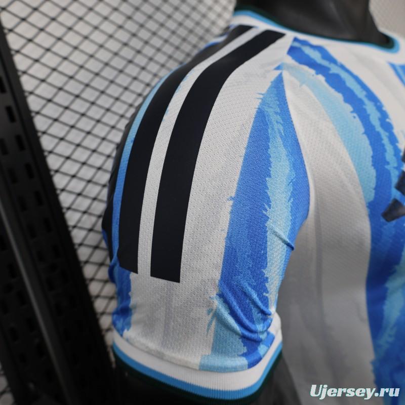2026 Player Version Argentina White and Light Blue with Brushstroke Stripes Jersey