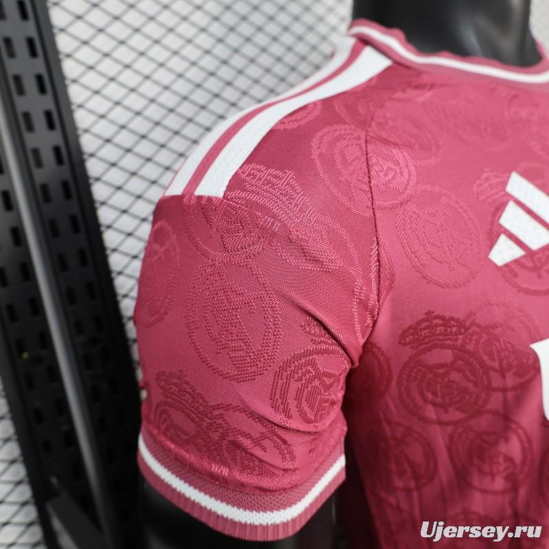 25/26  Player Version Real Madrid Third Dark Pink with all-over embossed crest pattern Jersey