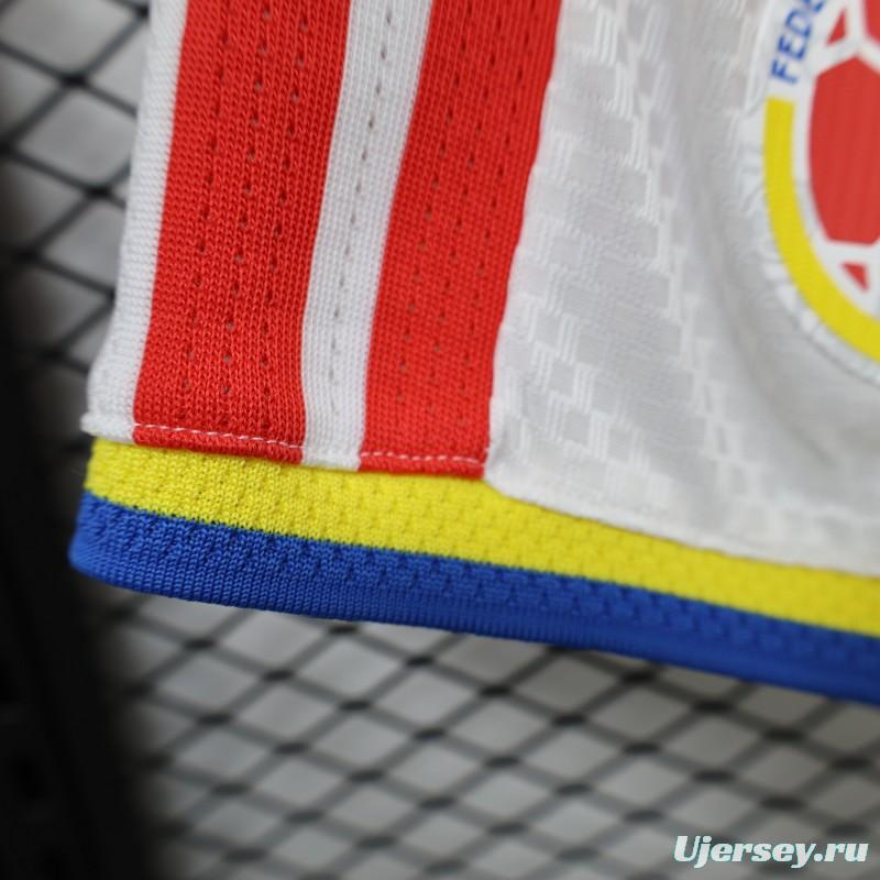 2026 Player Version Colombia White with Red Side Stripes Shorts