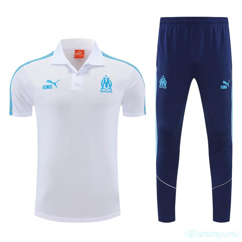 26/27   Marseille White Polo Training Shirt + Long Pants Tracksuit