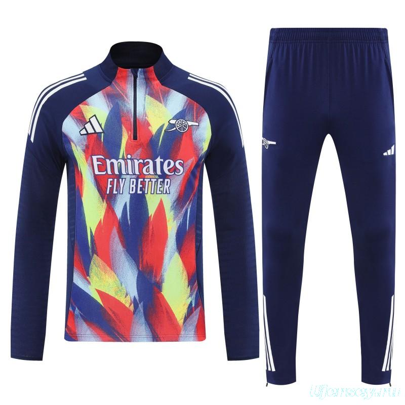 26/27 Arsenal Navy Blue Flame Print Half Zipper Jacket Tracksuit + Long Pants