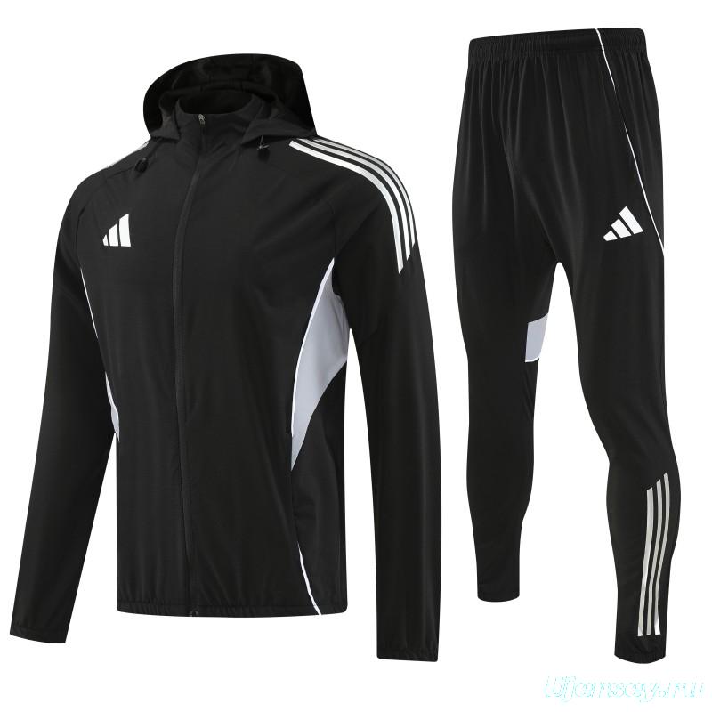 26/27 Adidas Black With White logo Full Zipper Hooded Jacket Tracksuit + Long Pants