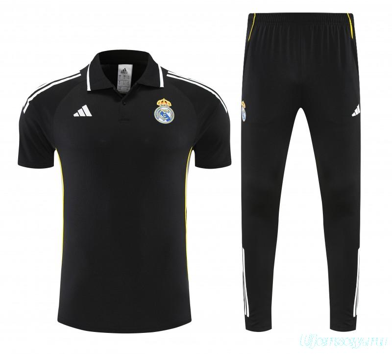 26/27 Real Madrid Black Polo Training Shirt + Long Pants Tracksuit