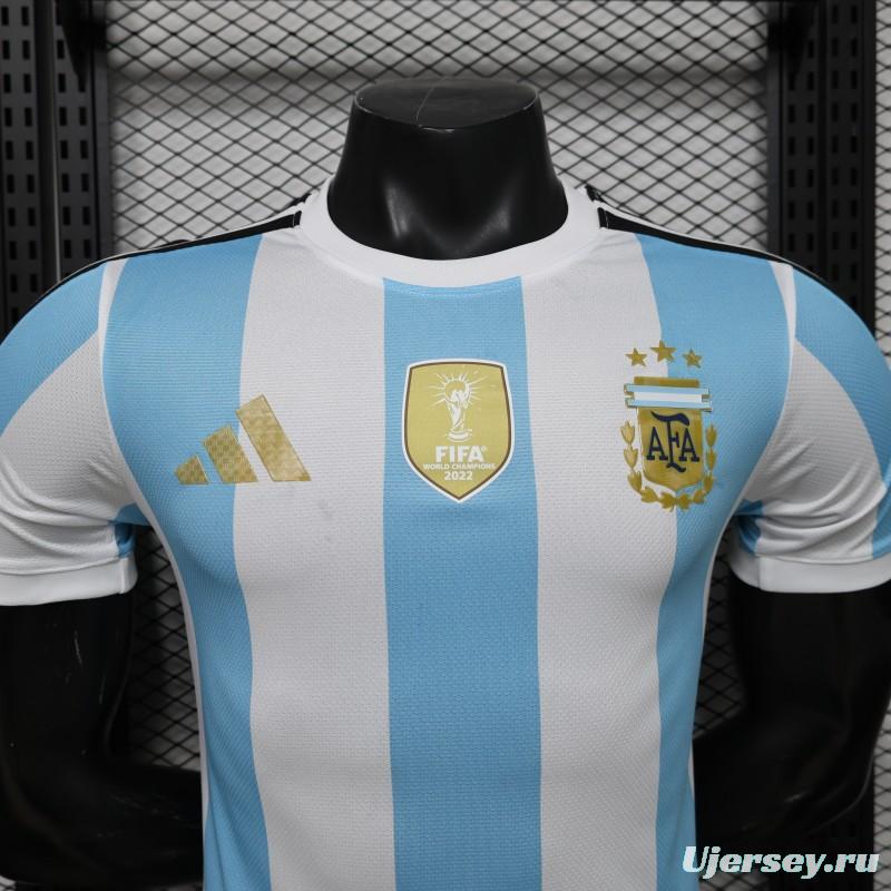 Player Version 2027 Argentina Home White & Light Blue Stripes with FIFA World Cup Champion Badge Jersey
