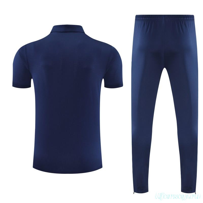 26/27 Paris Navy Blue Polo Training Shirt + Long Pants Tracksuit