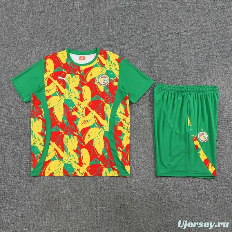 25/26 Senegal Green Tropical Floral Print Short Sleeve Training Suit + Shorts