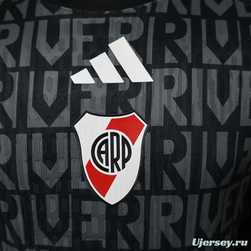 Player Version 26/27 River Plate Away Black with All-Over Letter Print Jersey