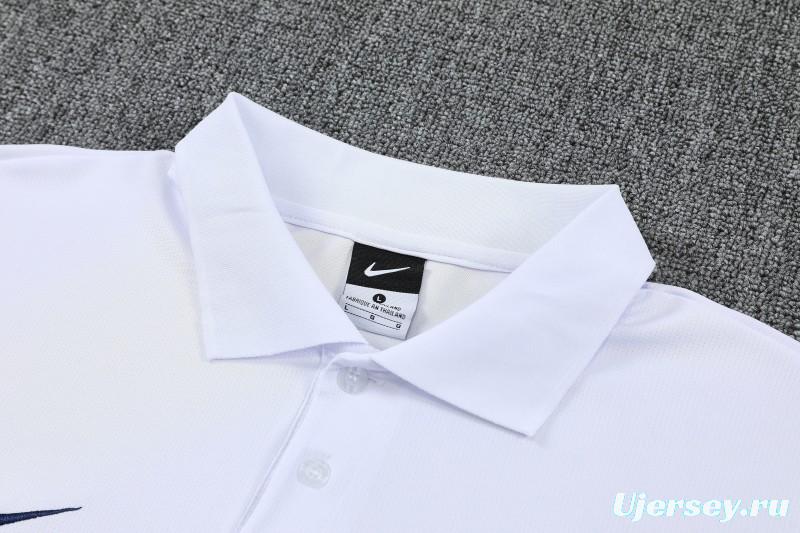 26/27  Paris White Polo Training Shirt +Navy Blue  Long Pants Tracksuit