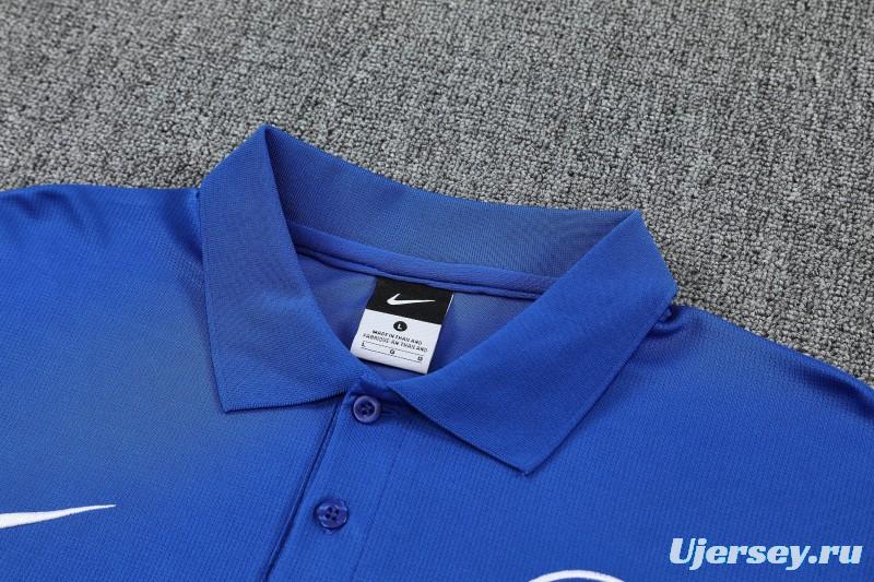 26/27  Chelsea Blue Polo Training Shirt + Black  Long Pants Tracksuit