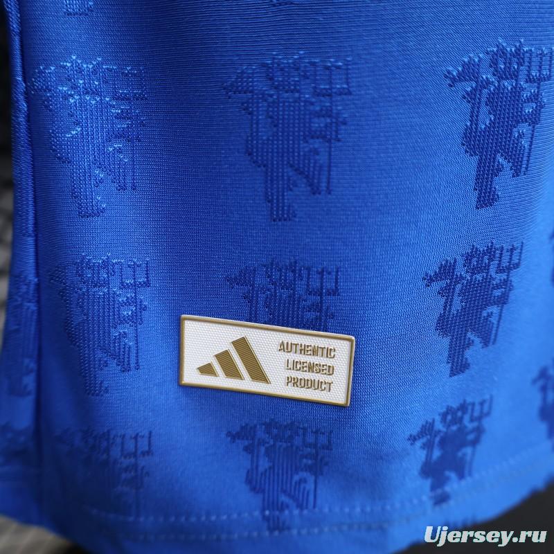 Player Version 26/27 Manchester United Blue with All-Over Devil Jacquard Pattern Jersey
