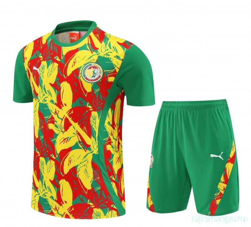 25/26 Senegal Green Tropical Floral Print Short Sleeve Training Suit + Shorts