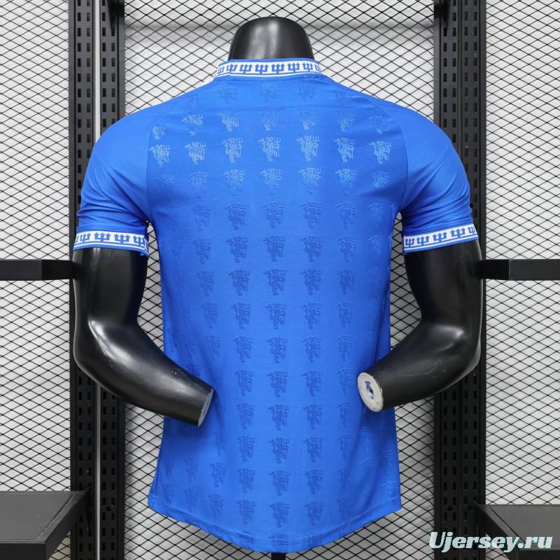 Player Version 26/27 Manchester United Blue with All-Over Devil Jacquard Pattern Jersey