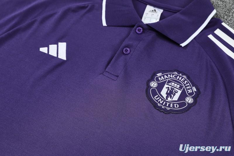 26/27  Manchester United Purple Polo Training Shirt + Long Pants Tracksuit