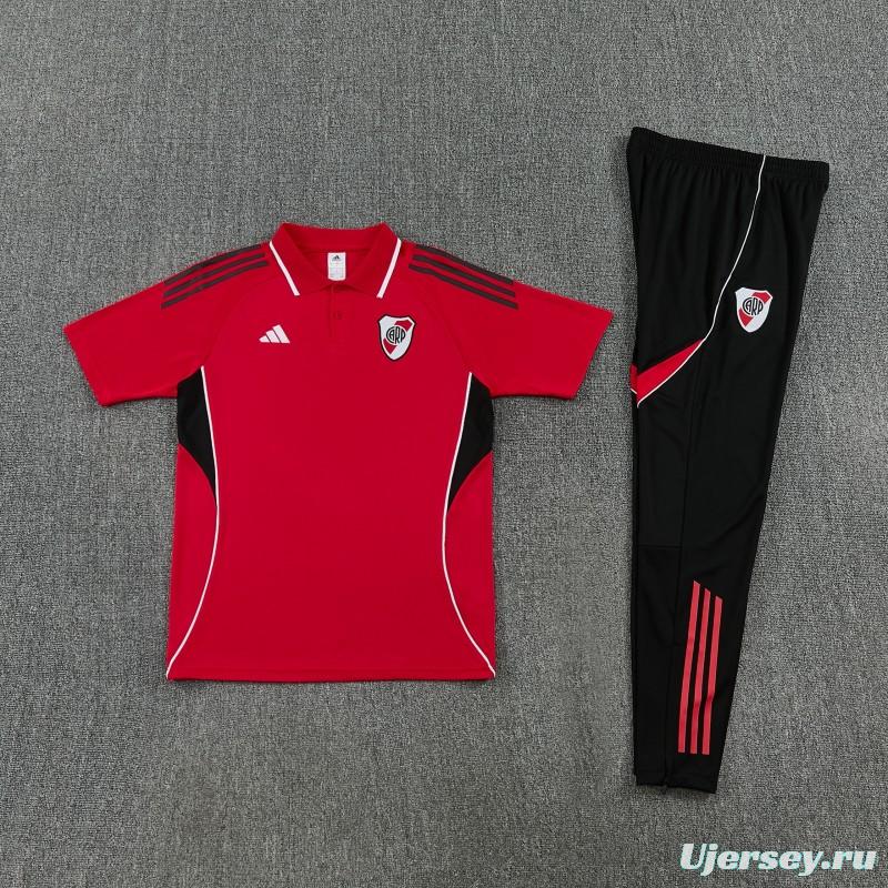 26/27 River Plate Red Polo Training Shirt + Long Pants Tracksuit